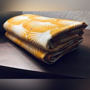 NWOT SPOONFLOWER Art Deco Swans Linen Cotton Canvas Golden Yellow Curtains 50x84